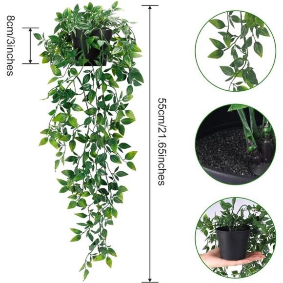 Whonline Fake Hanging Plants, Artificial Small Potted Plants for Indoor Outdoor - Picture 2 of 7